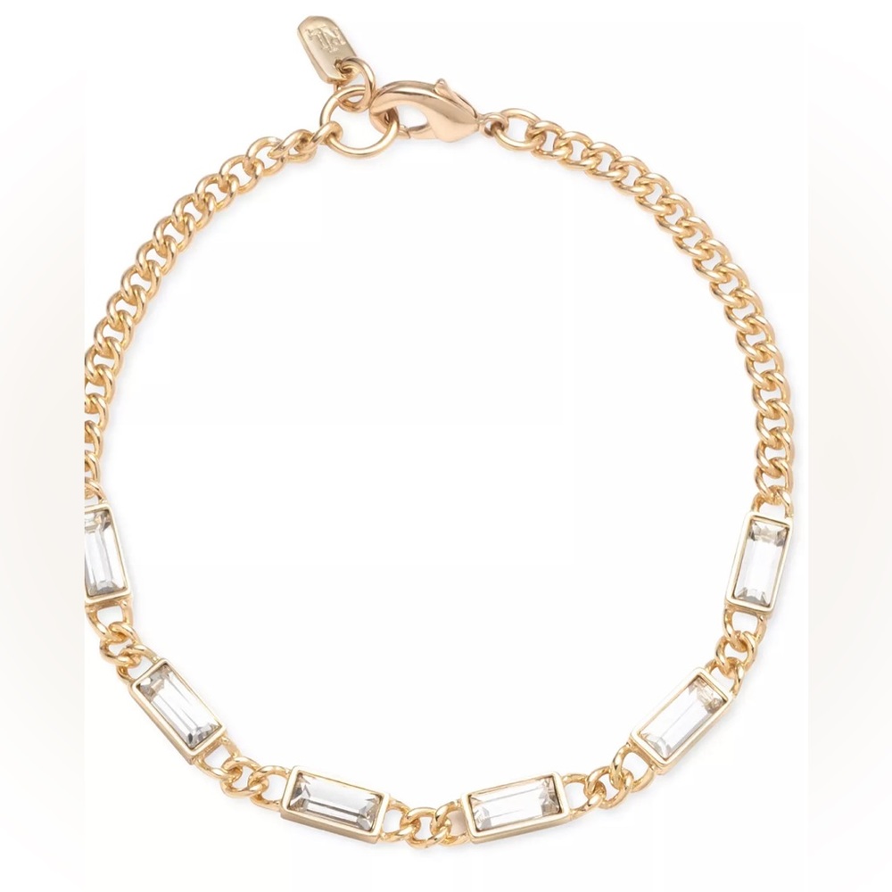 Lauren Ralph Lauren Gold-Tone Stone Baguette Chain Link Bracelet
